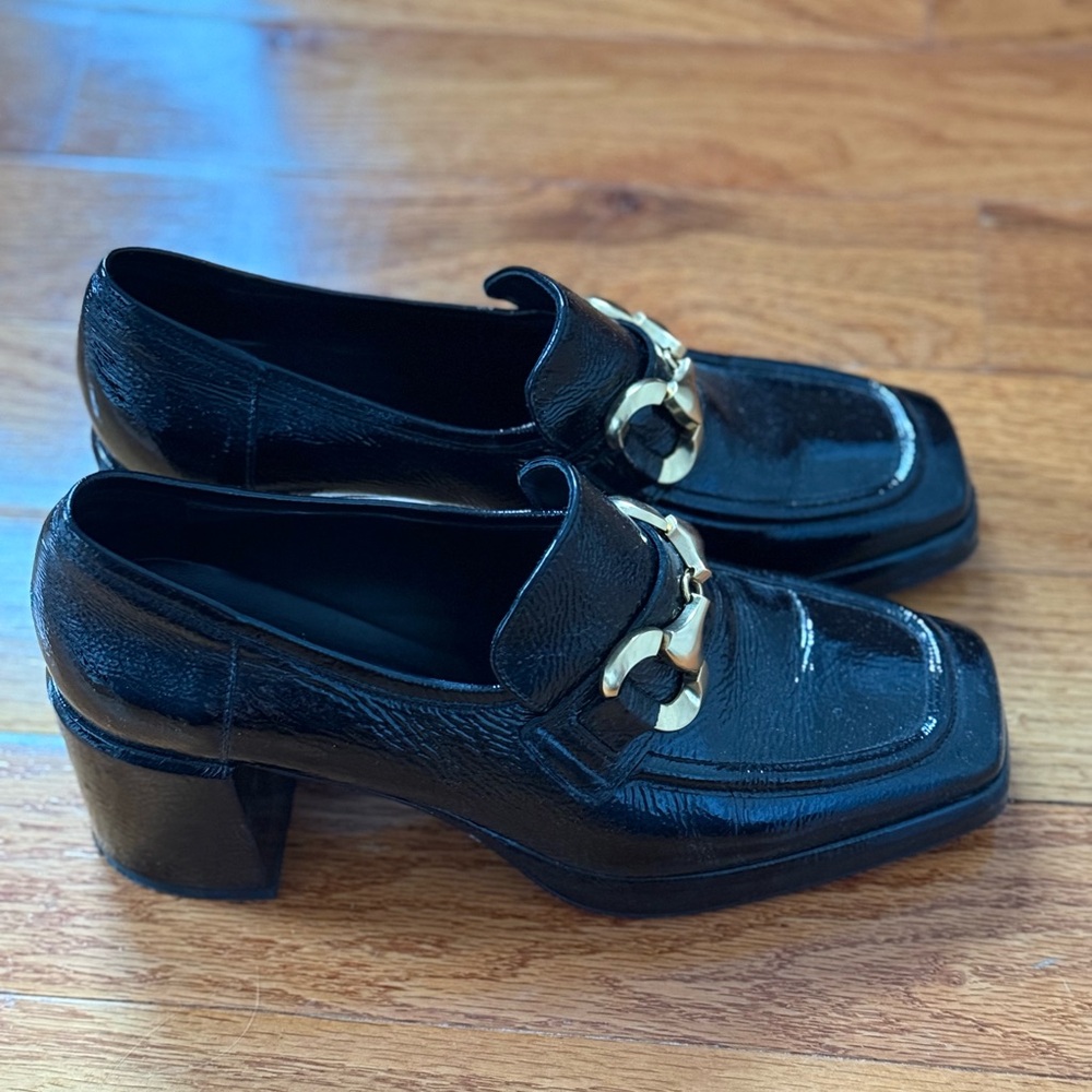 Italian Black Loafers with Gold Buckle